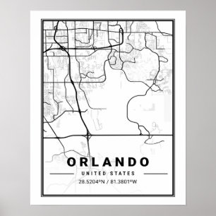 Poster Mapa da cidade de Orlando Florida EUA Viagem
