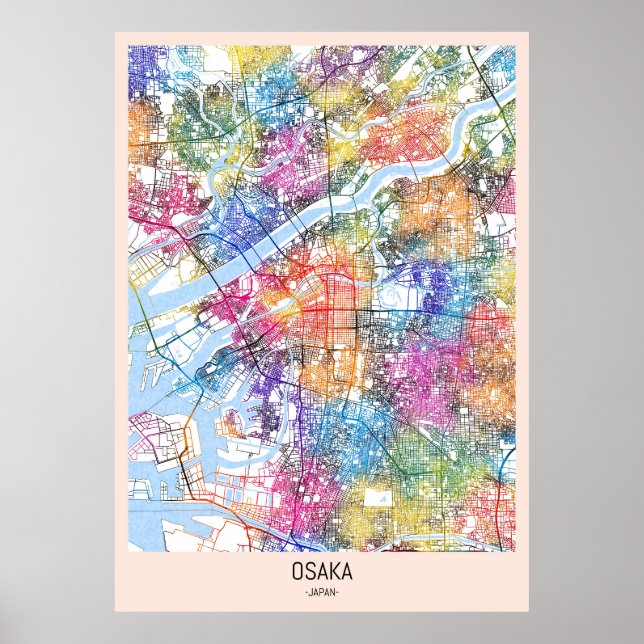 Poster Mapa da cidade de Osaka no Japão (Frente)