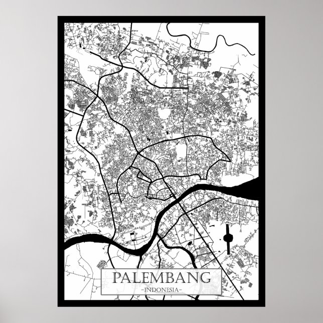 Poster Mapa da Cidade de Palembang Indonésia (Frente)