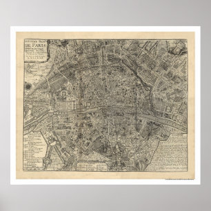 Poster Mapa da cidade de Paris por Nicolas de Fer 1700
