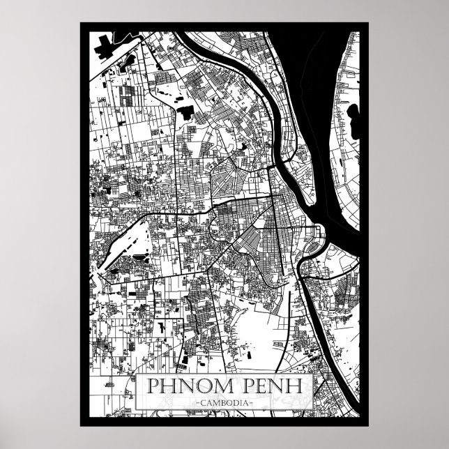 Poster Mapa da Cidade de Phnom Penh Camboja (Frente)