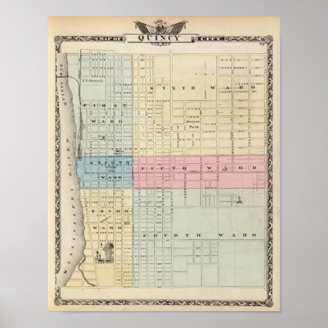 Póster Mapa da cidade de Quincy (Frente)
