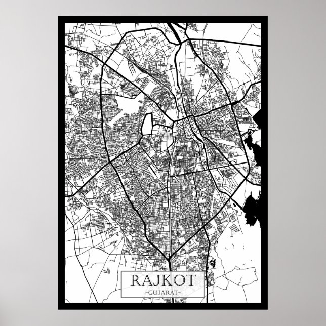 Poster Mapa da Cidade de Rajkot Gujarat (Frente)