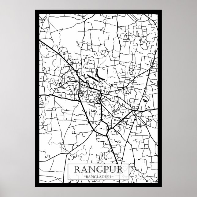 Poster Mapa da Cidade de Rangpur Bangladesh (Frente)