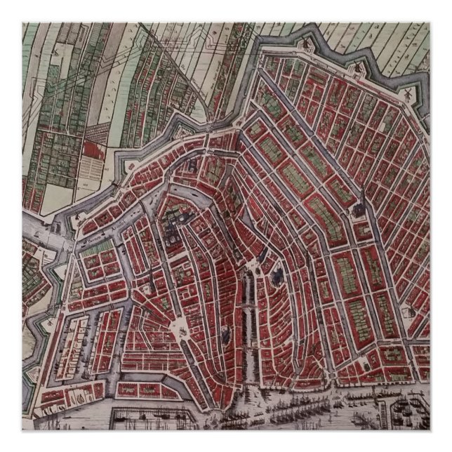 Póster Mapa da cidade de réplica de Amsterdã 1652 (Frente)