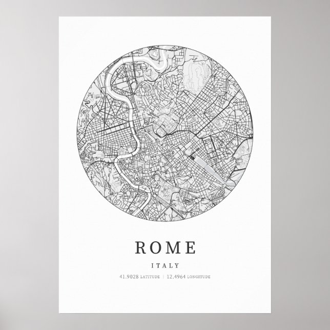 Poster Mapa da cidade de Roma Itália (Frente)