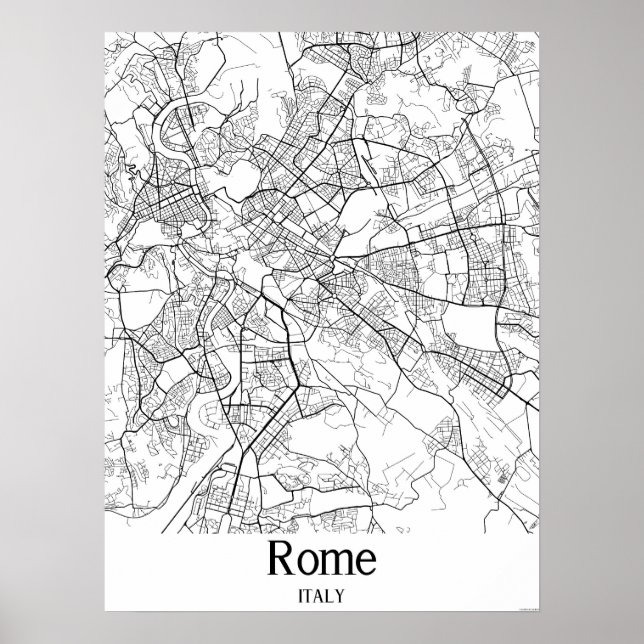 Poster Mapa da cidade de Roma Itália, Negra e Branca (Frente)