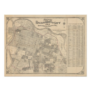 Póster Mapa da Cidade de Sacramento - 1913