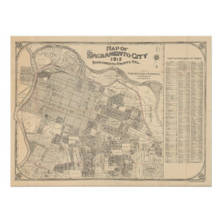 Póster Mapa da Cidade de Sacramento - 1913