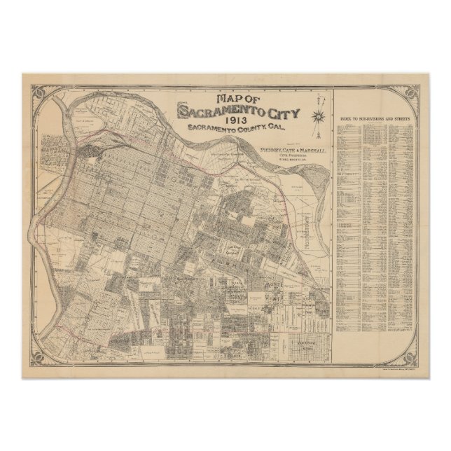 Póster Mapa da Cidade de Sacramento - 1913 (Frente)