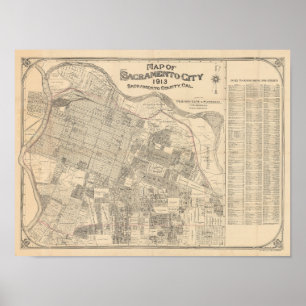 Poster Mapa da Cidade de Sacramento - 1913