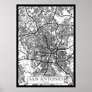 Poster Mapa da Cidade de San Antonio EUA