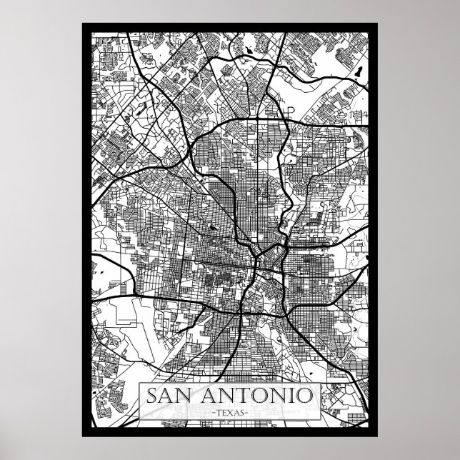 Poster Mapa da Cidade de San Antonio EUA (Frente)