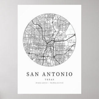 Poster Mapa da cidade de San Antonio Texas