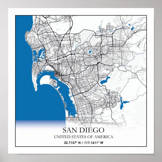 Poster Mapa da Cidade de San Diego Califórnia EUA Viagens (Frente)