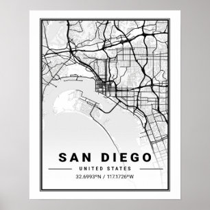 Poster Mapa da cidade de San Diego California Viagem