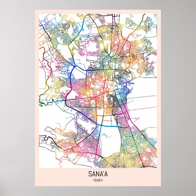 Poster Mapa da Cidade de Sana'a Yemen (Frente)