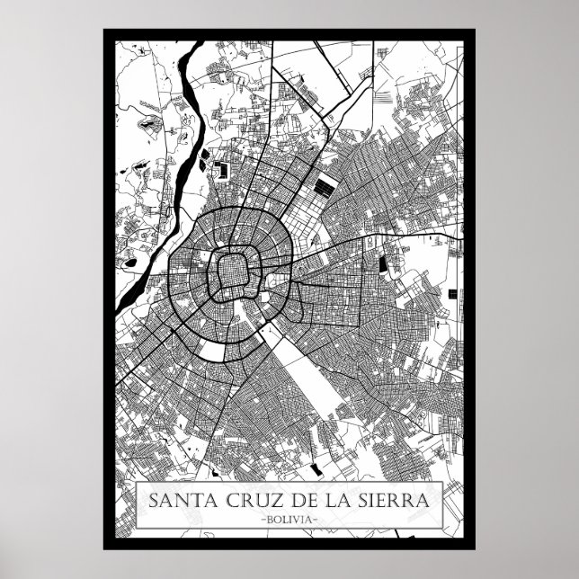 Poster Mapa da Cidade de Santa Cruz de la Sierra Bolívia (Frente)