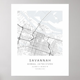 Poster Mapa da cidade de Savannah GA em estilo minimalist