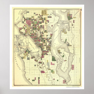 Póster Mapa da cidade de Seattle 1890