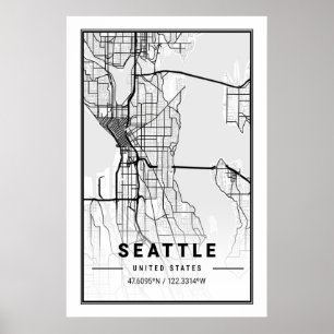 Poster Mapa da Cidade de Seattle Washington Viagem
