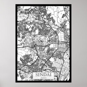 Poster Mapa da Cidade de Sendai Japão
