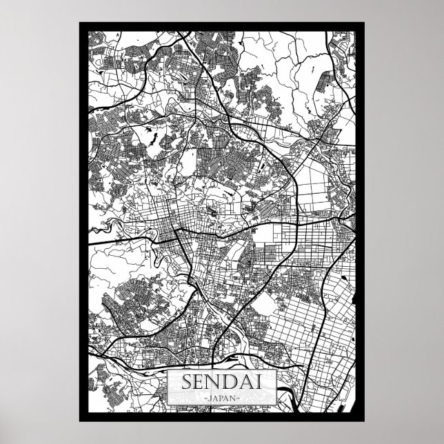 Poster Mapa da Cidade de Sendai Japão (Frente)