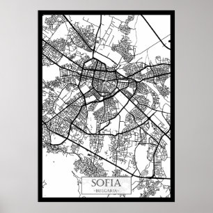 Poster Mapa da Cidade de Sófia Bulgária
