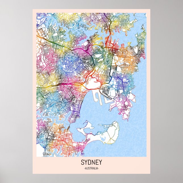Poster Mapa da Cidade de Sydney Austrália (Frente)