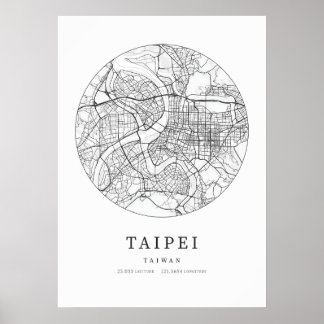 Poster Mapa da Cidade de Taiwan em Taipé