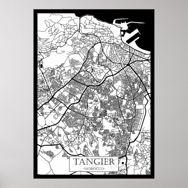 Poster Mapa da Cidade de Tânger Marrocos (Frente)