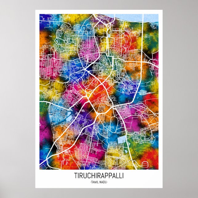 Poster Mapa da Cidade de Tiruchirappalli Tamil Nadu (Frente)