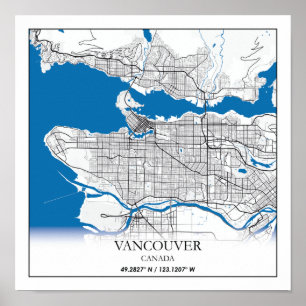 Poster Mapa da Cidade de Vancouver, Colúmbia Britânica, C