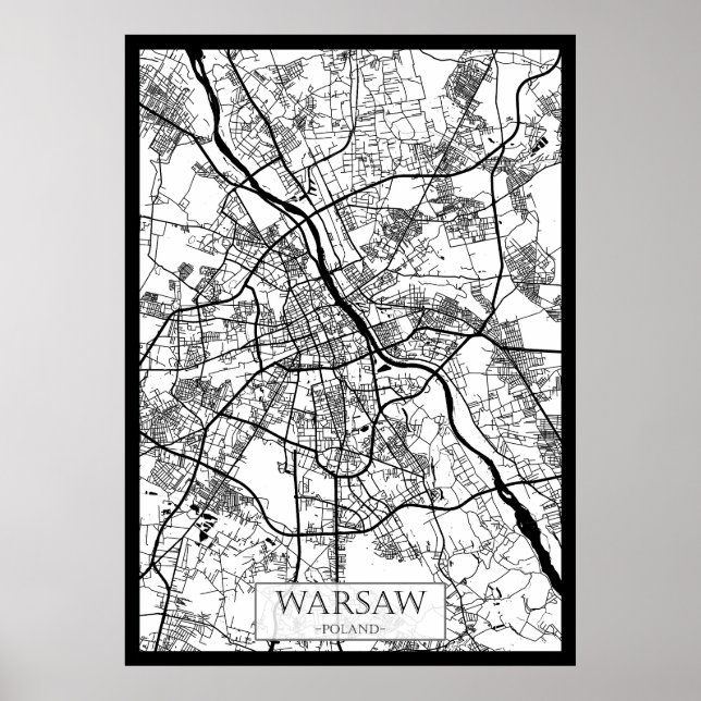 Poster Mapa da Cidade de Varsóvia Polônia (Frente)