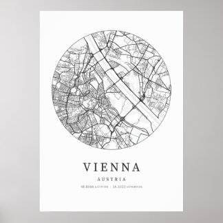 Poster Mapa da Cidade de Viena, Áustria