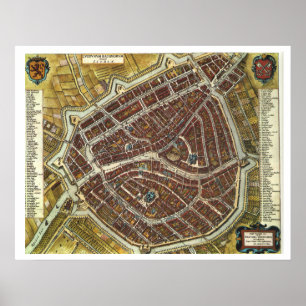 Poster Mapa da cidade de Vintage em Leiden