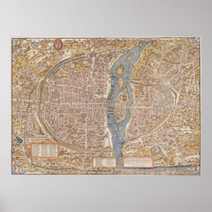 Poster Mapa da cidade de Vintage em Paris, 1550