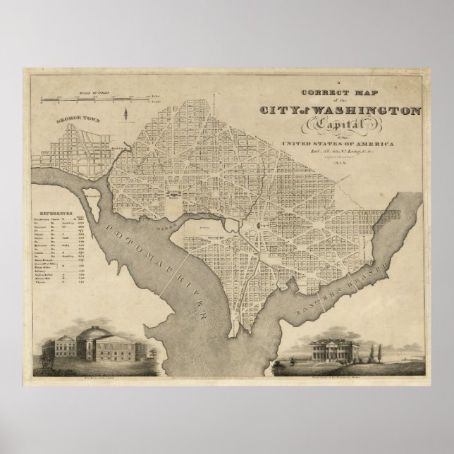 Poster Mapa da Cidade de Washington D.C. (1820) (Frente)