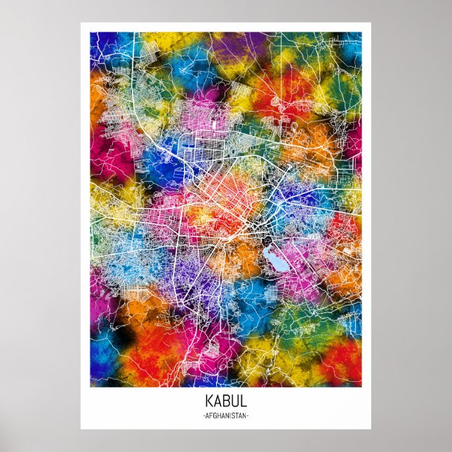 Poster Mapa da Cidade do Afeganistão em Cabul (Frente)