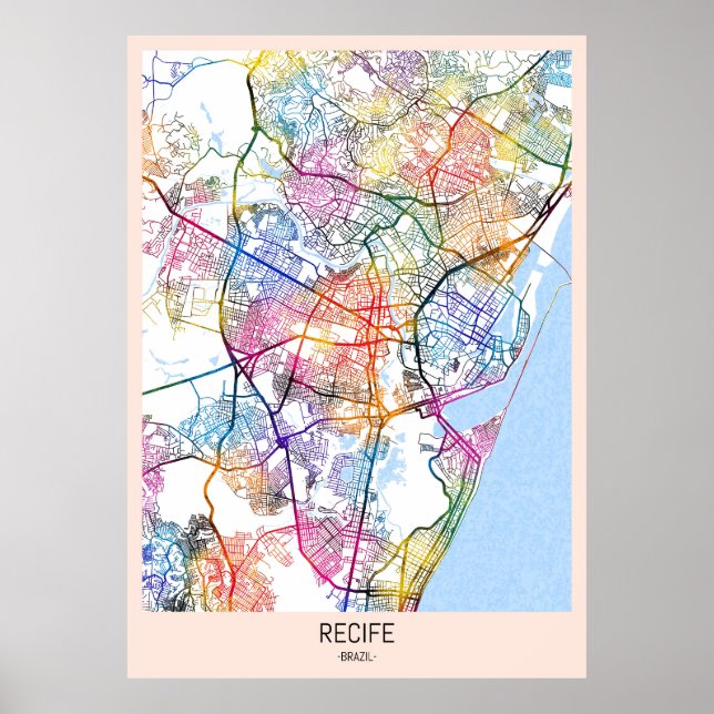 Poster Mapa da Cidade do Brasil do Recife (Frente)