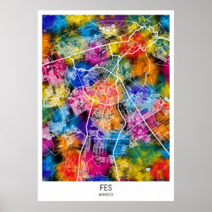 Poster Mapa da Cidade do Fes em Marrocos