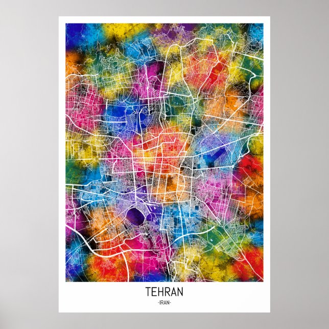 Poster Mapa da Cidade do Irã de Teerão (Frente)