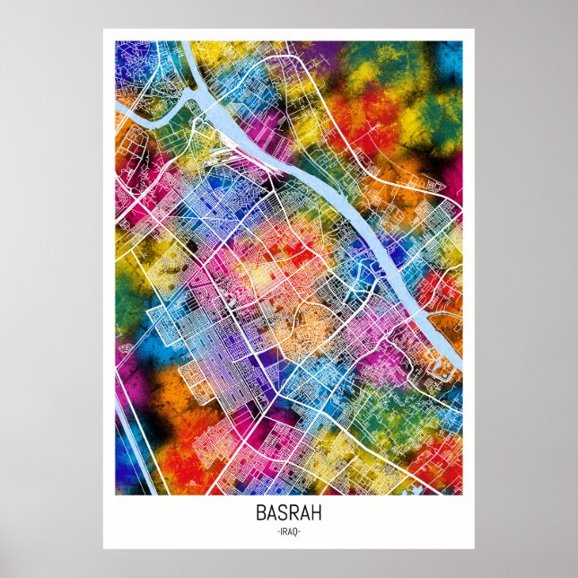 Poster Mapa da Cidade do Iraque de Basrah (Frente)
