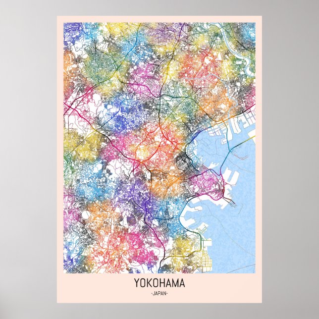 Poster Mapa da Cidade do Japão de Yokohama (Frente)