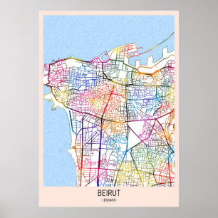 Poster Mapa da Cidade do Líbano Beirute