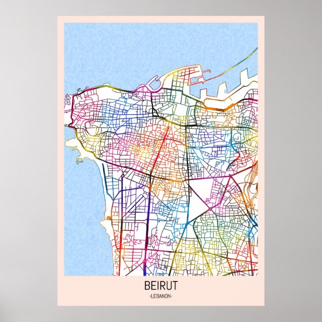 Poster Mapa da Cidade do Líbano Beirute (Frente)