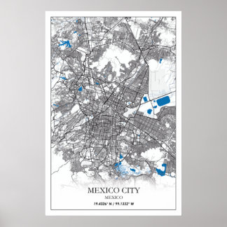 Poster Mapa da Cidade do México na América Central