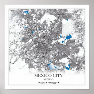 Poster Mapa da Cidade do México na América Central