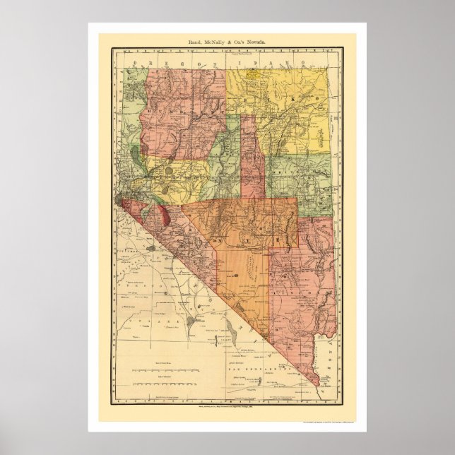 Poster Mapa da Cidade do Nevada e ferrovia 1893 (Frente)