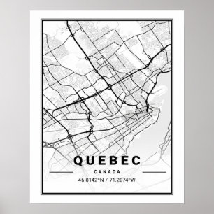 Poster Mapa da Cidade do Quebec - Canadá - Viagem